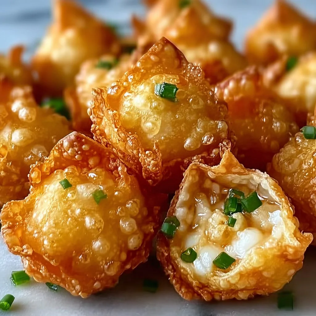 Plate of crispy crab rangoon bombs ready to serve at a party
