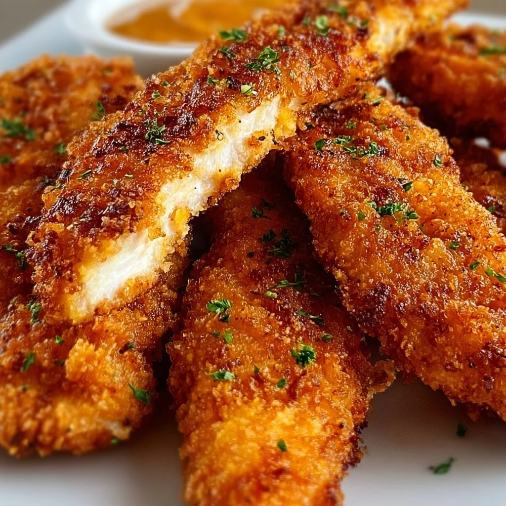 Plate of crispy crack chicken tenders served with dipping sauce