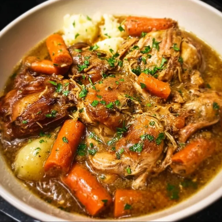 Crockpot chicken thigh pot roast with vegetables in a slow cooker