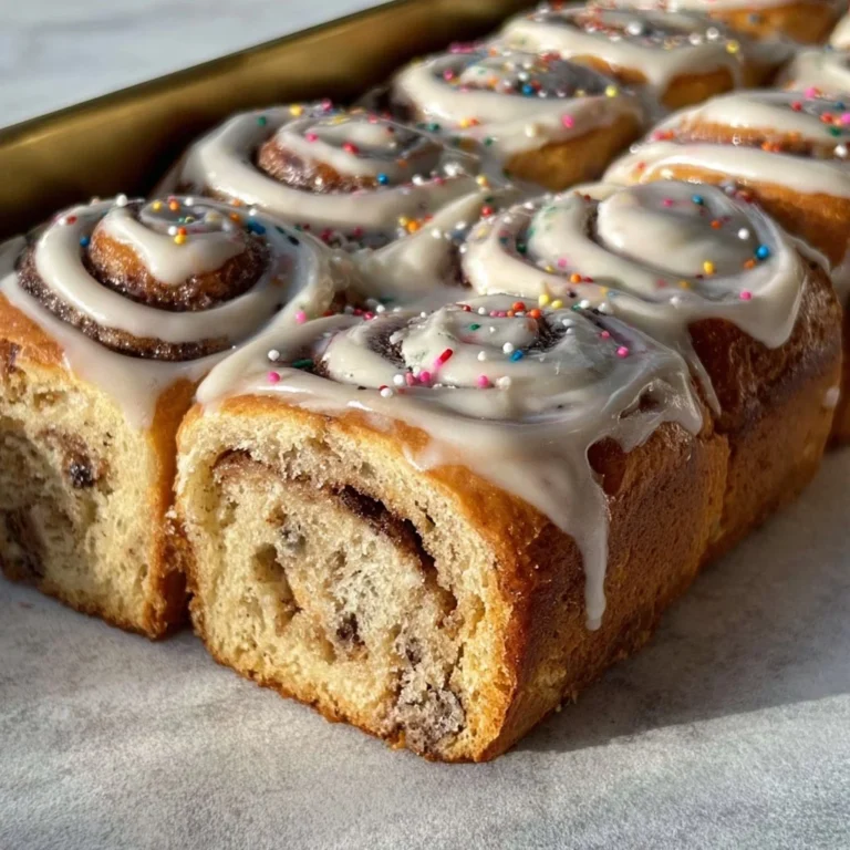 Delicious funfetti banana bread topped with colorful sprinkles and served with cinnamon rolls.