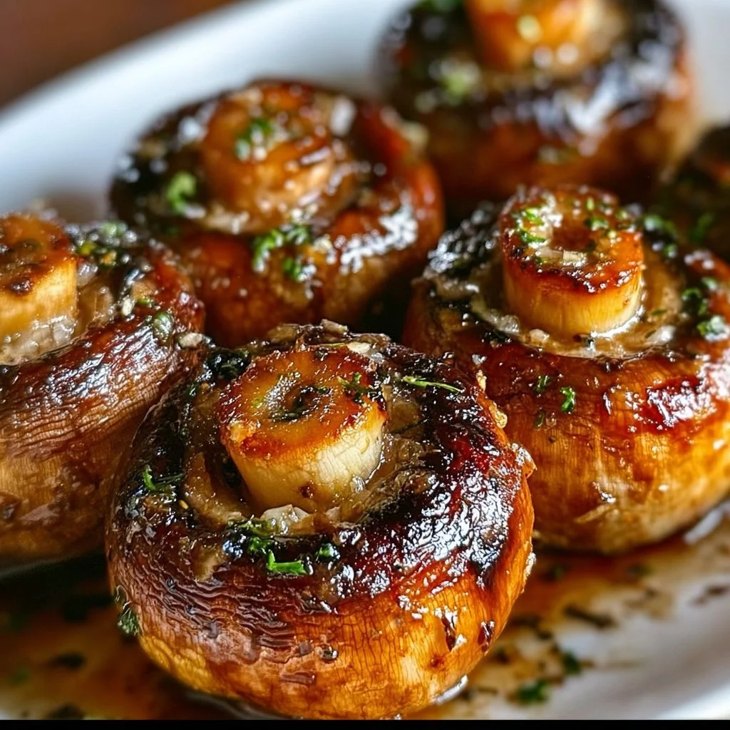 Delicious garlic grilled mushrooms served on a plate