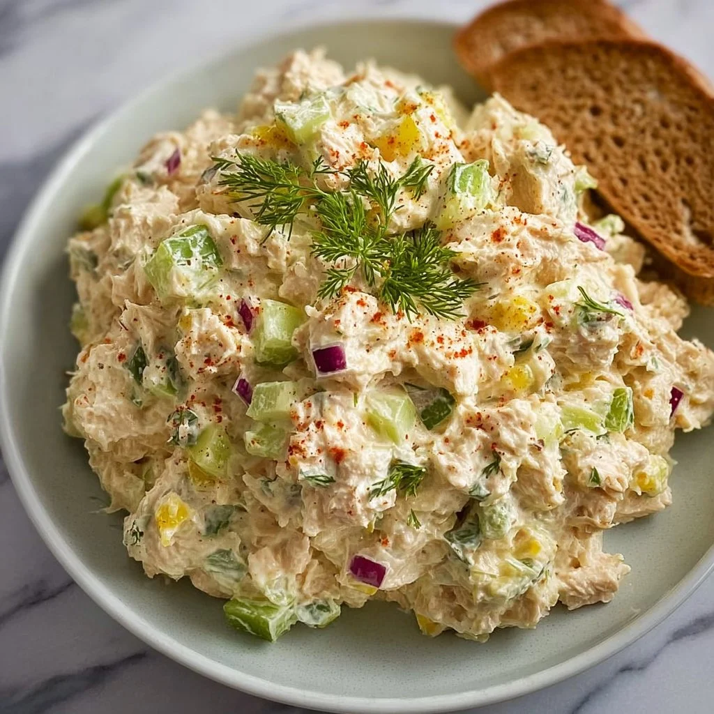 Healthy cottage cheese tuna salad served in a bowl