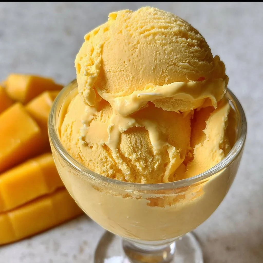 Indulgent mango frozen yogurt made with Ninja Creami - step-by-step recipe.