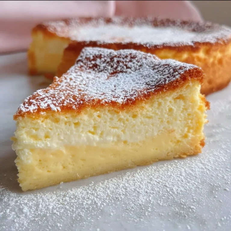 Slice of Magic Custard Cake with creamy layers and a golden top