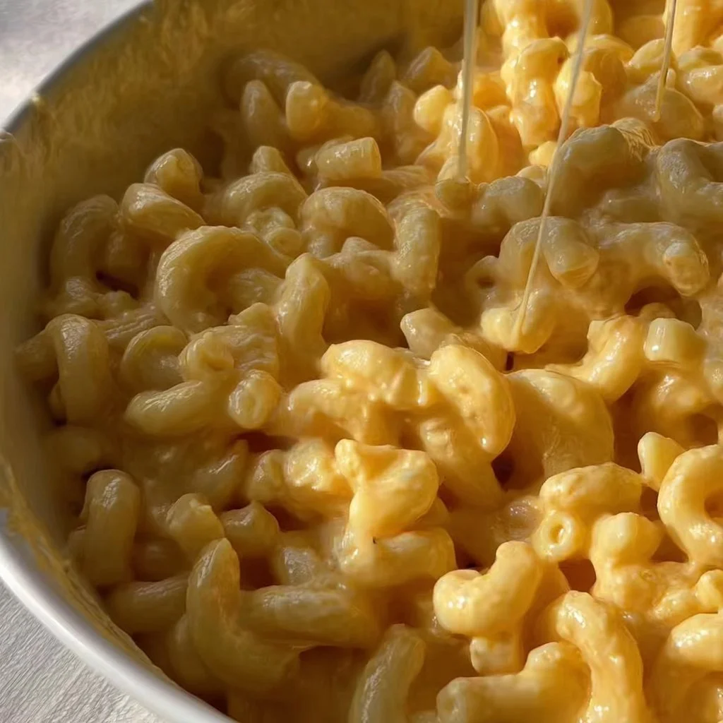 Creamy one pot mac and cheese served in a bowl with cheese sprinkle