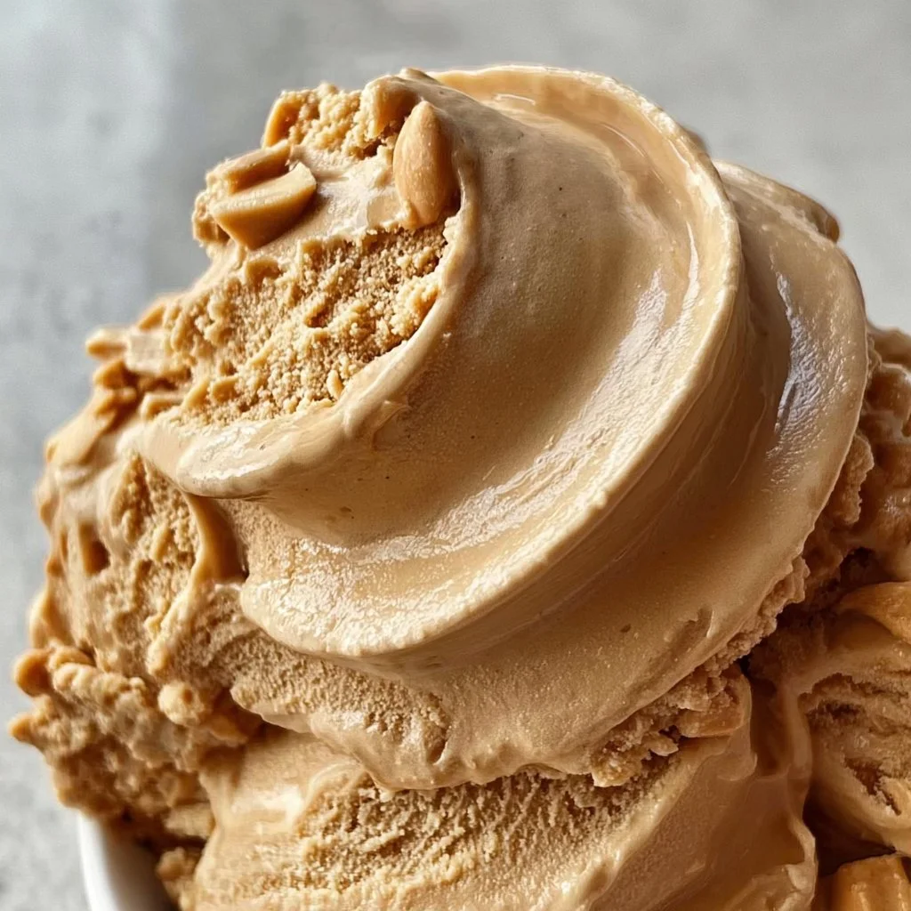 Creamy Peanut Butter Greek Yogurt frozen dessert served in a bowl