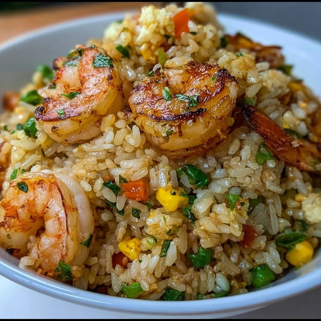 Delicious Seafood Fried Rice with shrimp, crab, and mixed vegetables