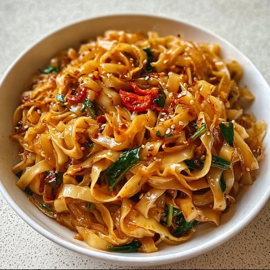 Delicious Spicy Garlic Chile Noodles featuring garlic and chili oil.