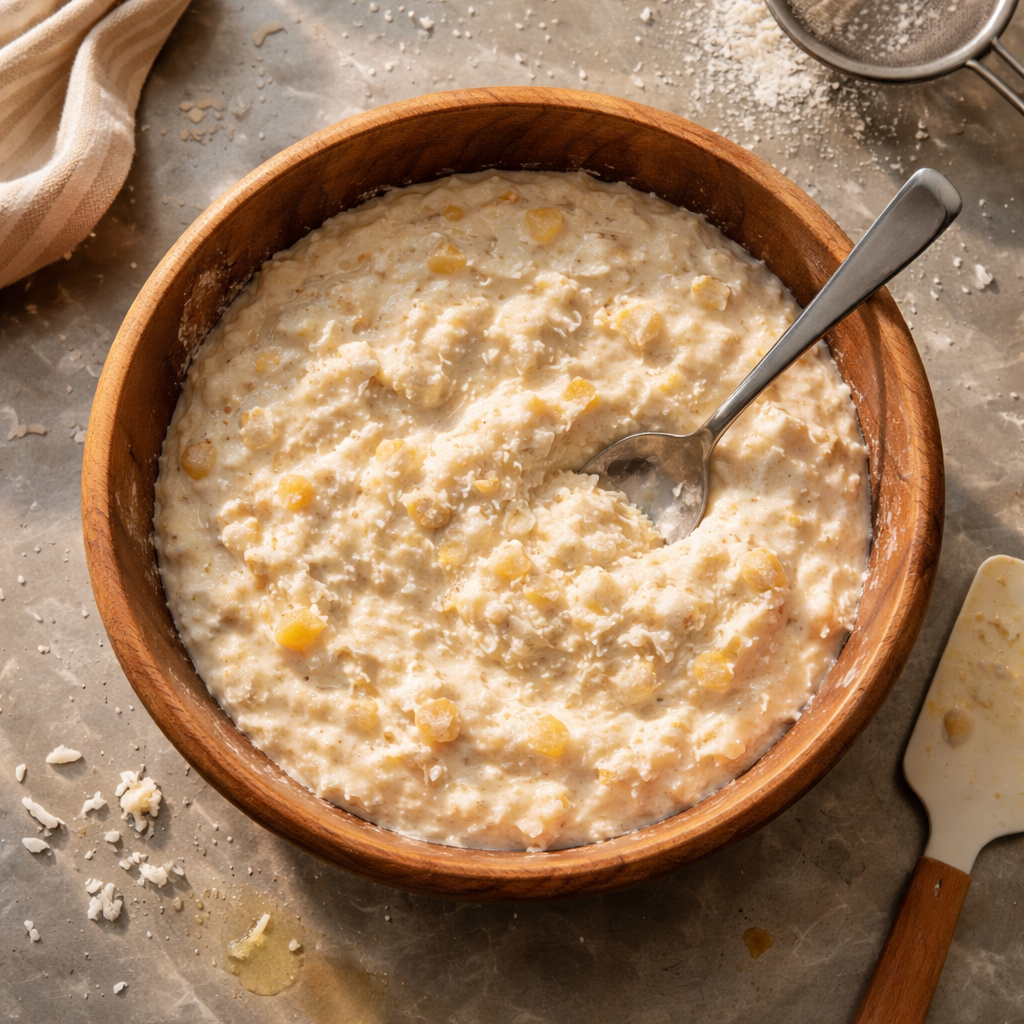 Coconut and Pineapple Cottage Cheese Muffins Fluffy Breakfast preparation photo