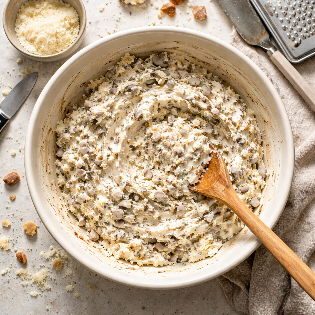 Stuffed Mushroom Dip Recipe with Cream Cheese and Herbs preparation photo