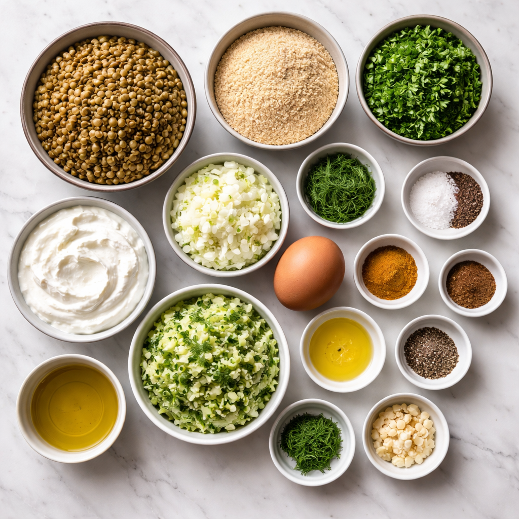 Baked Greek Lentil Meatballs with Tzatziki for Crisp Flavor ingredients photo