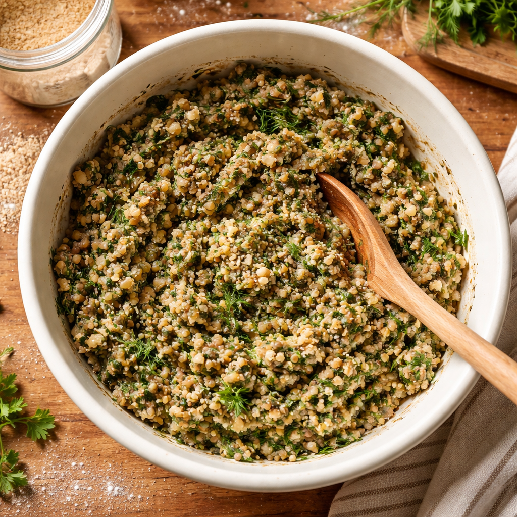 Baked Greek Lentil Meatballs with Tzatziki for Crisp Flavor preparation photo