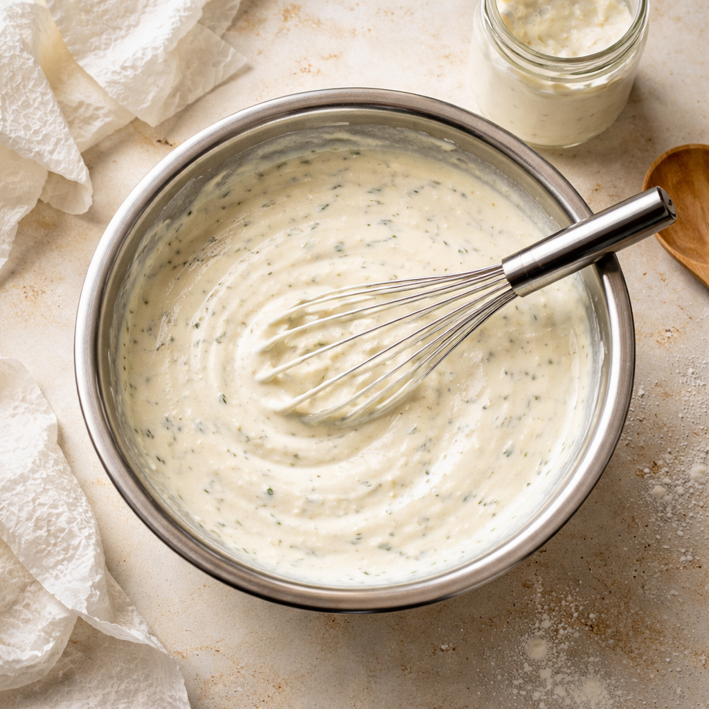 White Garlic Pizza Sauce Creamy and Perfect for Homemade Pizza preparation photo
