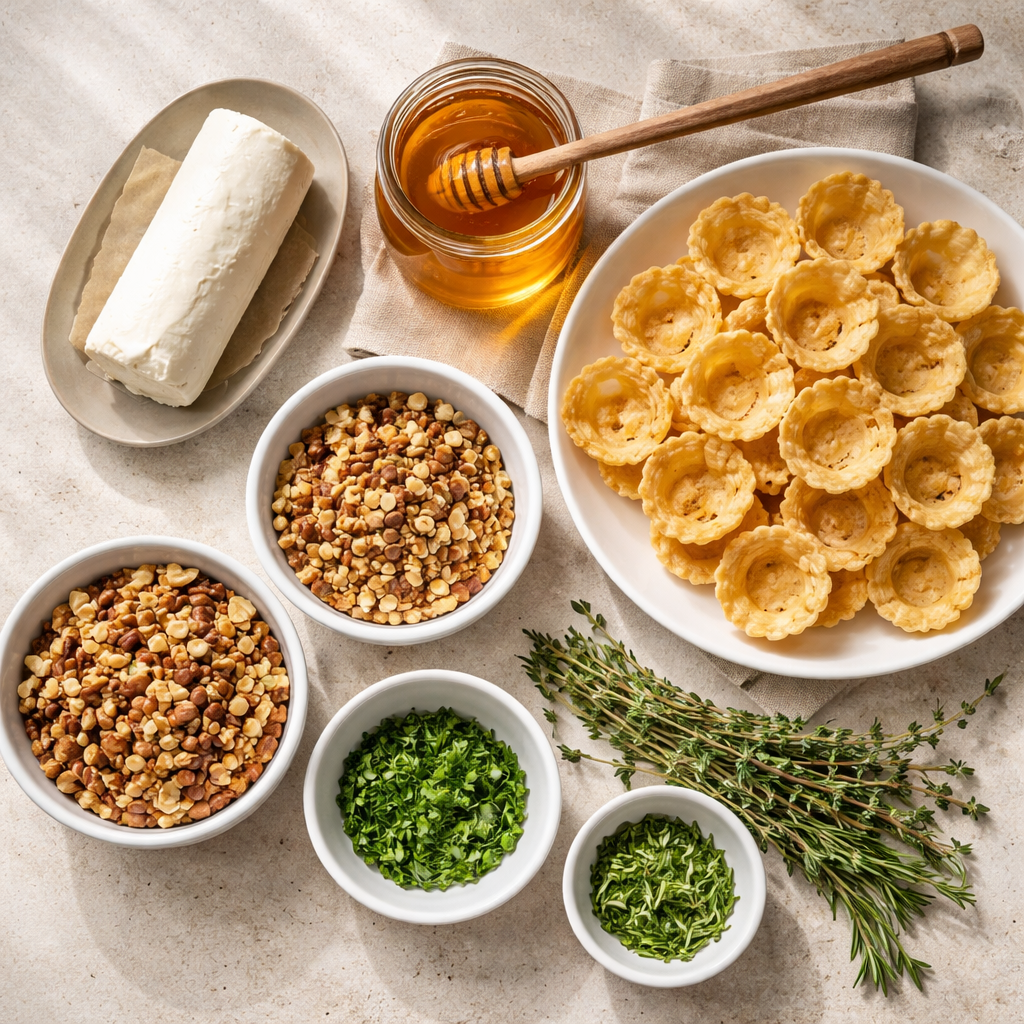 Delicious Goat Cheese and Honey Bites for Elegant Party Appetizers ingredients photo