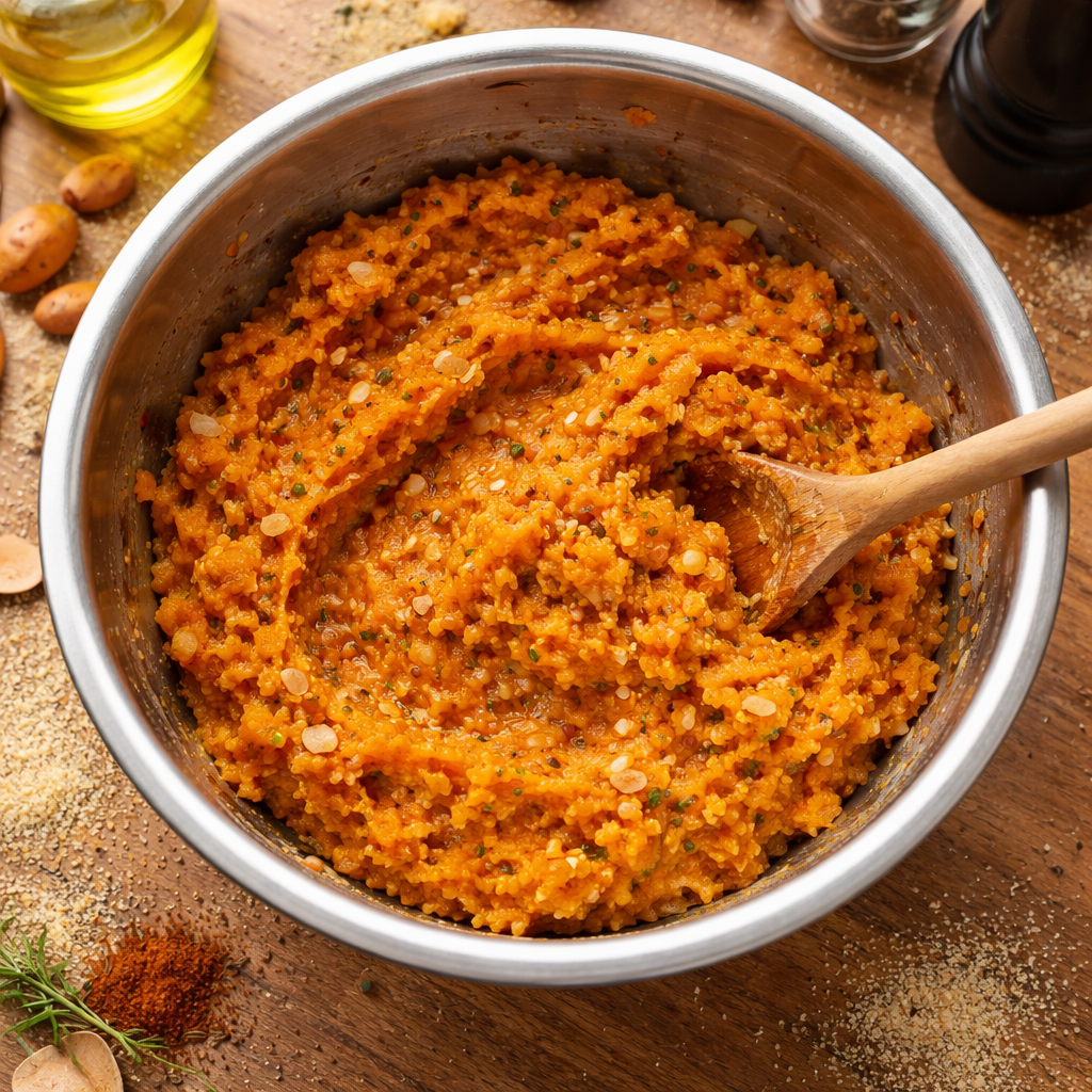Crispy Sweet Potato and Red Lentil Patties for Easy Weeknight Dinners preparation photo