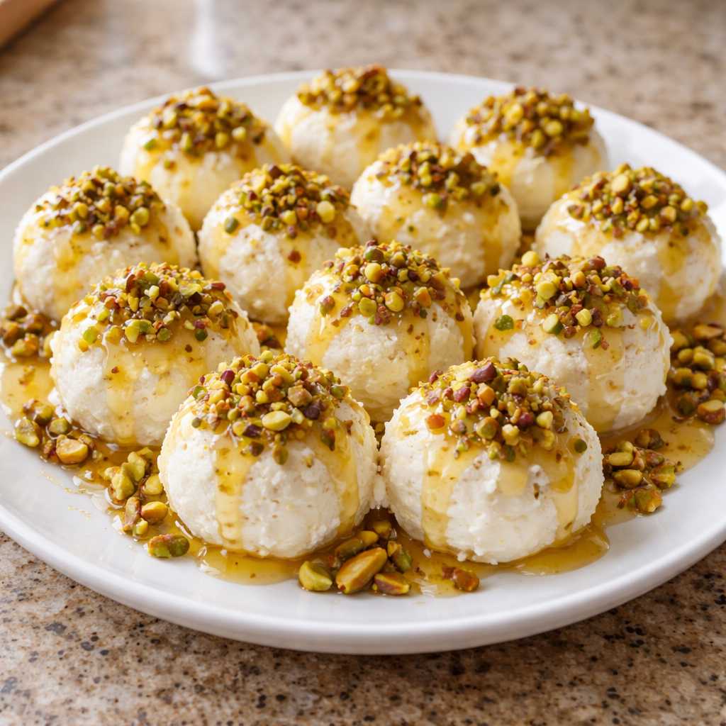 Ricotta Pistachio Honey Bites No Bake Dessert Recipe featured photo