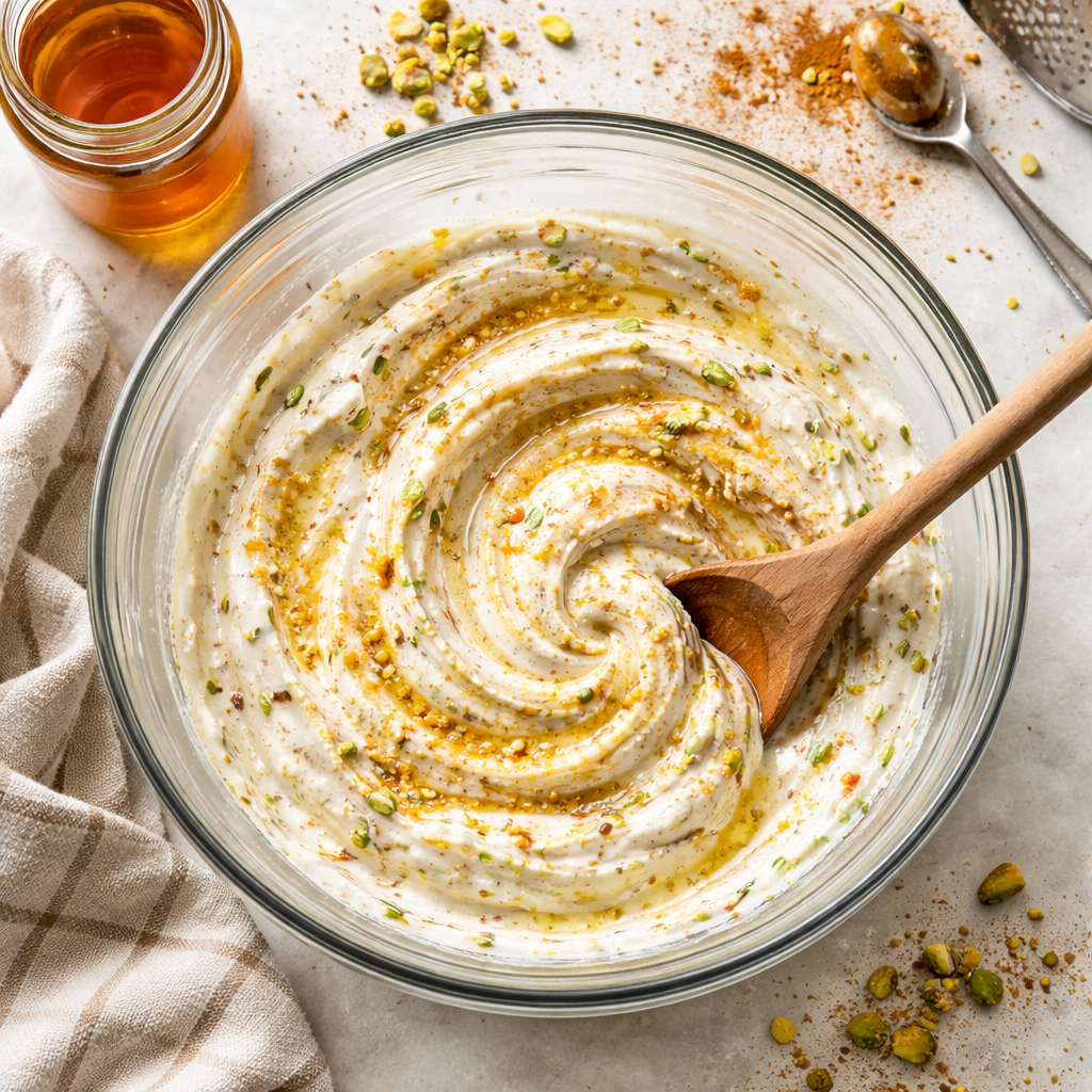 Ricotta Pistachio Honey Bites No Bake Dessert Recipe preparation photo