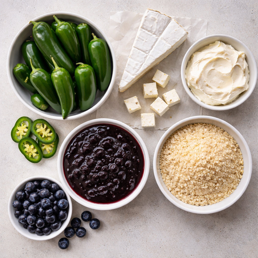 Blueberry Brie Jalapeno Poppers Baked Sweet and Spicy Appetizer ingredients photo