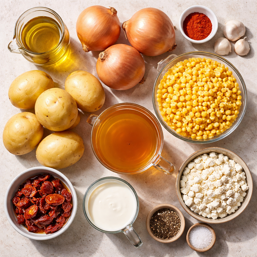 Creamy Irresistible Sun Dried Tomato Corn Chowder for Cozy Evenings ingredients photo