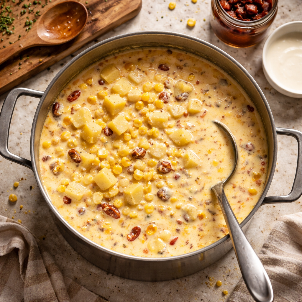Creamy Irresistible Sun Dried Tomato Corn Chowder for Cozy Evenings preparation photo