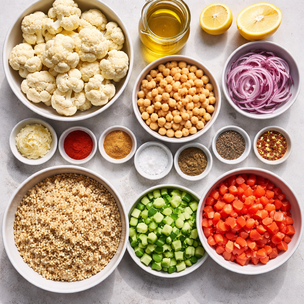 Cauliflower Shawarma Bowl Easy Sheet Pan Dinner Recipe ingredients photo