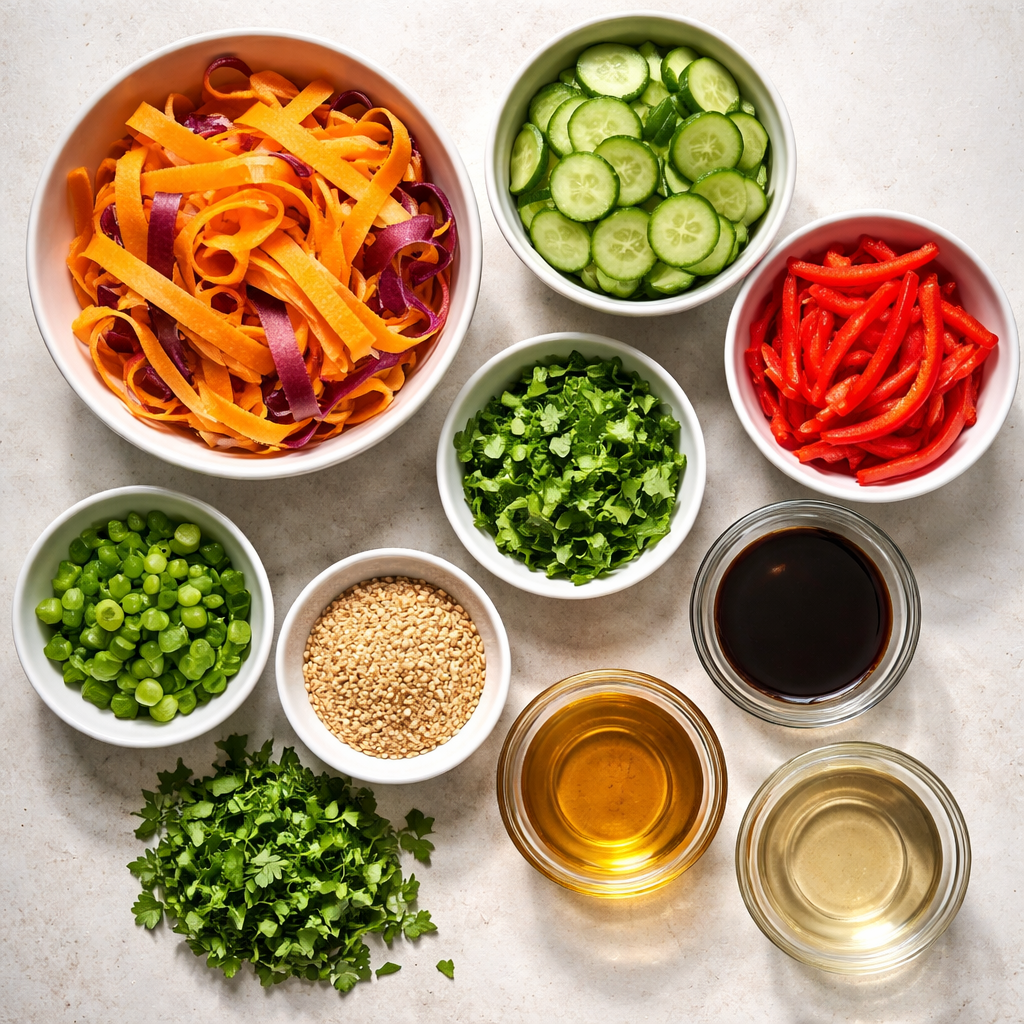 Shaved Rainbow Carrot Sesame Salad A Colorful Delight Step By Step ingredients photo