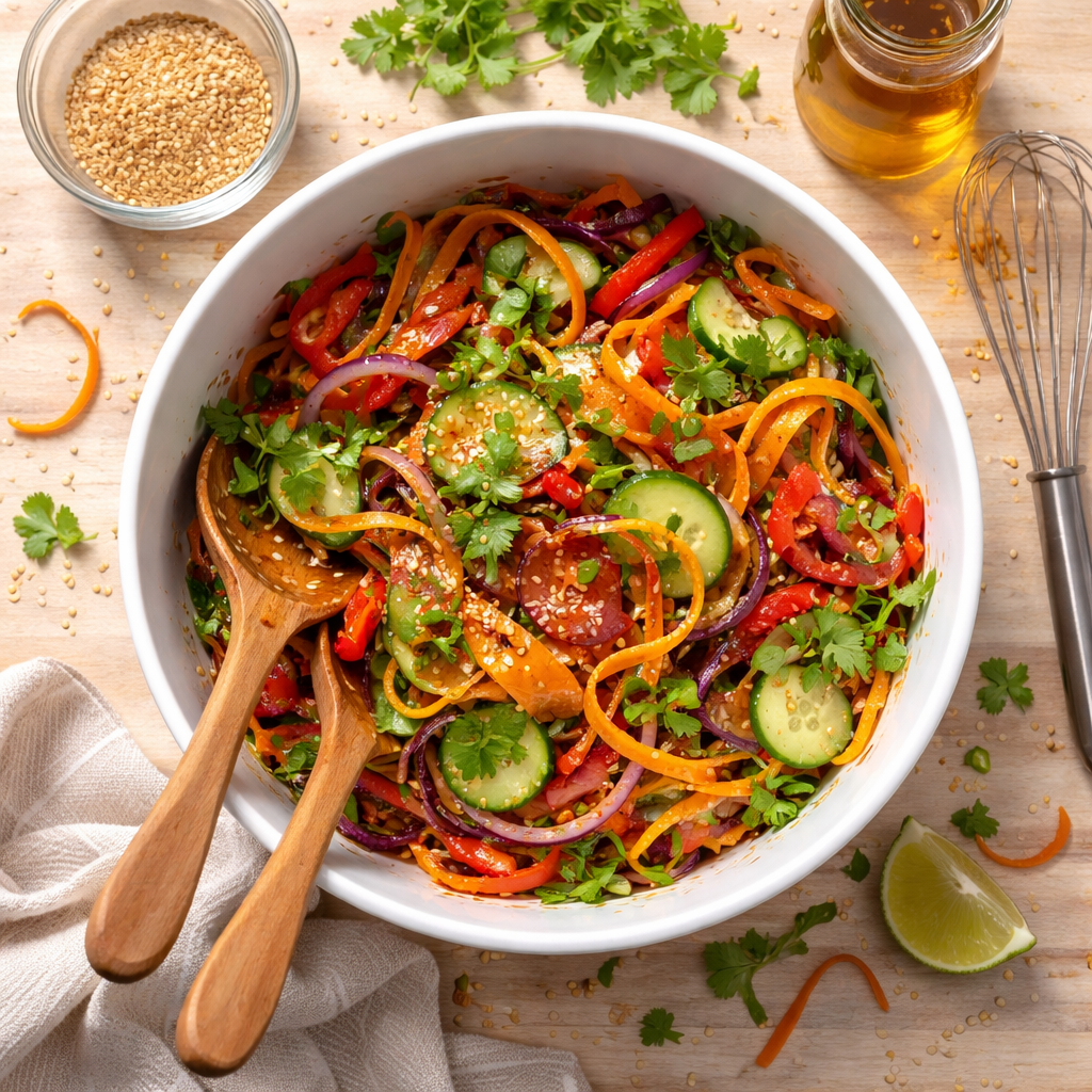 Shaved Rainbow Carrot Sesame Salad A Colorful Delight Step By Step preparation photo