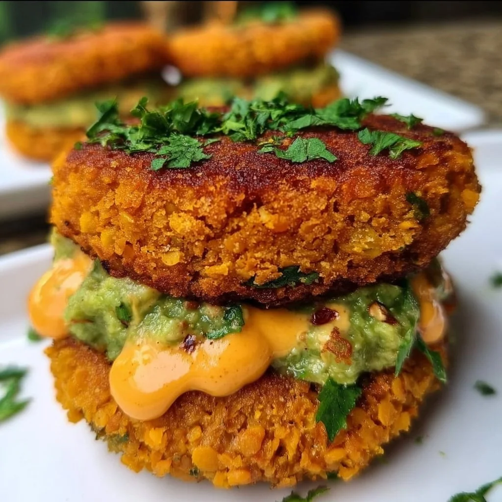 Crispy sweet potato and red lentil patties served on a plate