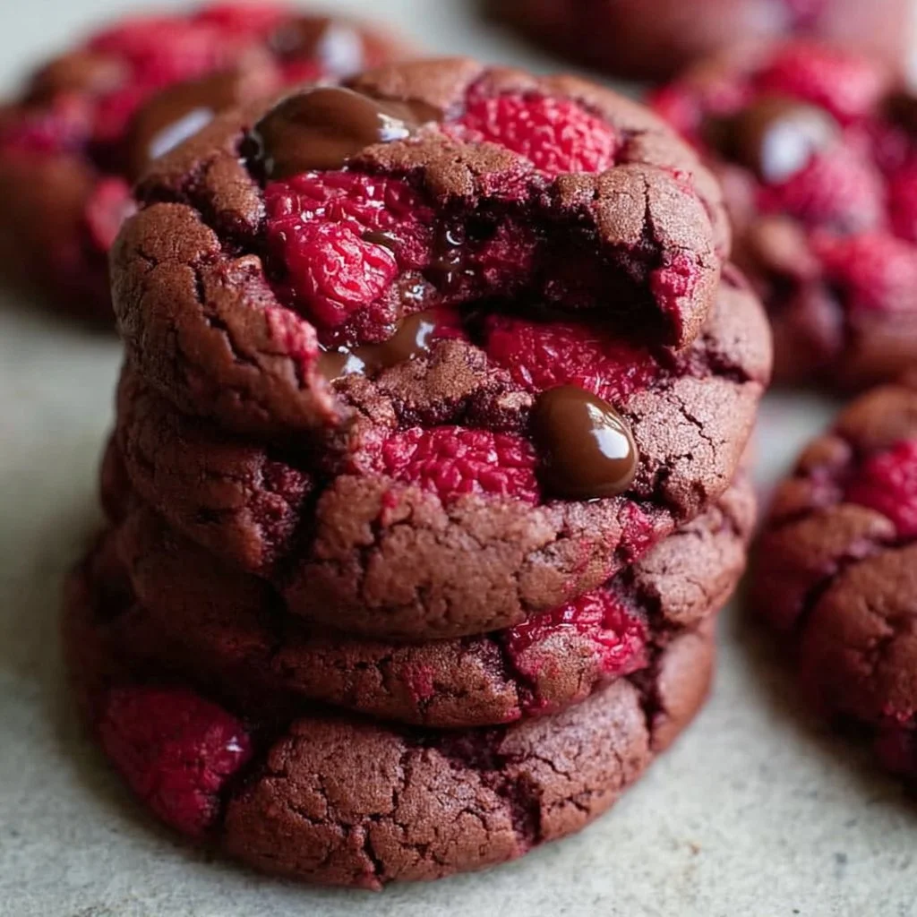 Delicious dark chocolate raspberry cookies on a plate