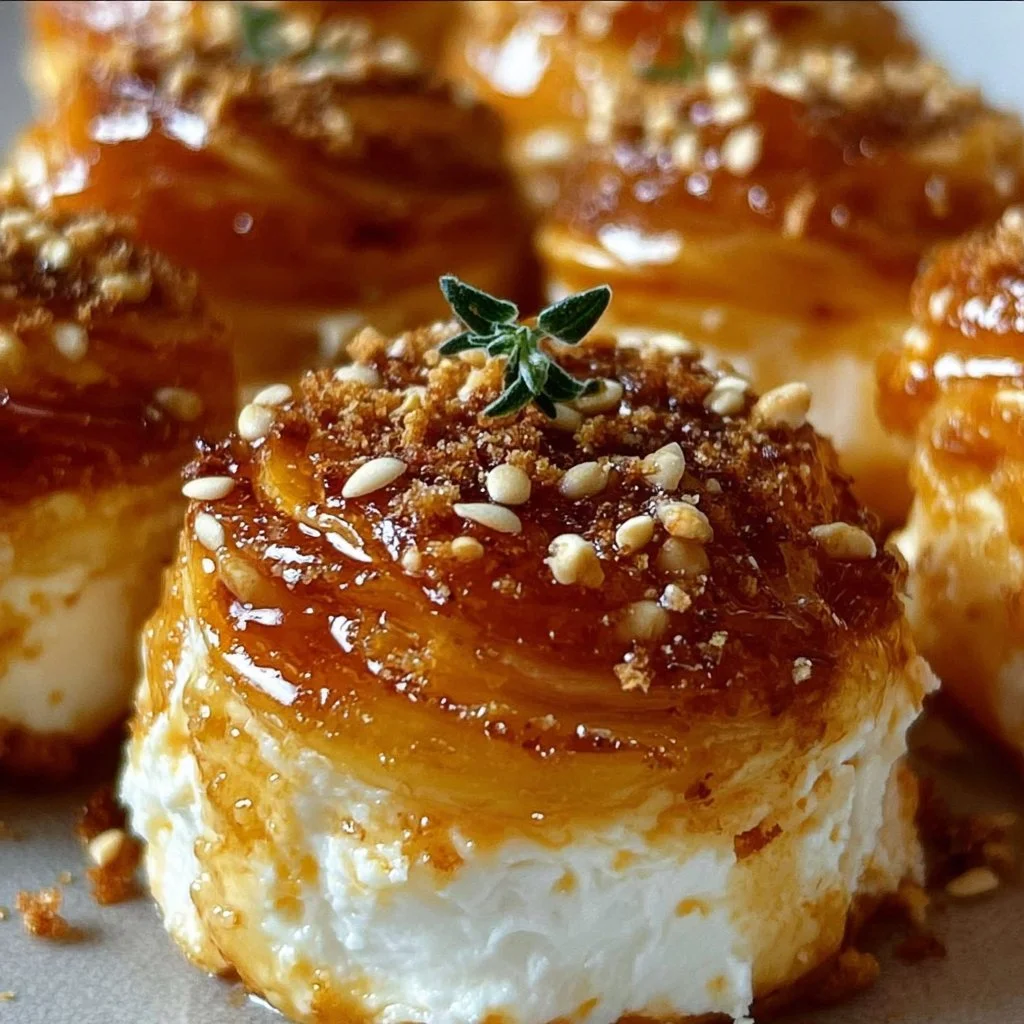 Elegant goat cheese and honey bites appetizer on a platter