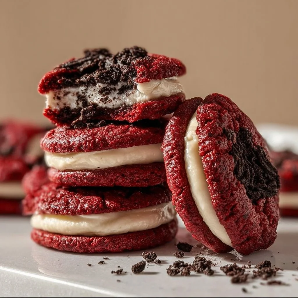 Delicious red velvet Oreo cookies perfect for parties and gatherings.